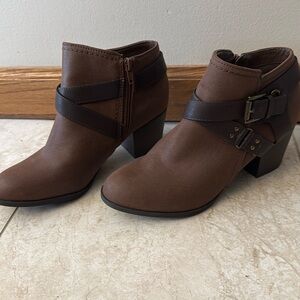 Brown Ankle Boots with Buckle Detail